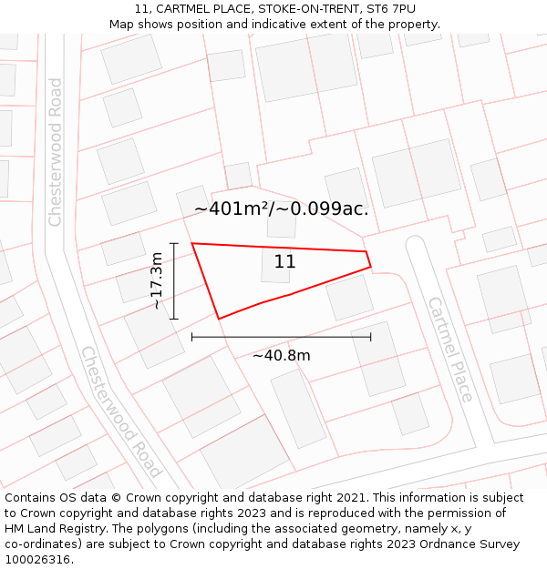 11, CARTMEL PLACE, STOKE-ON-TRENT, ST6 7PU: Plot and title map