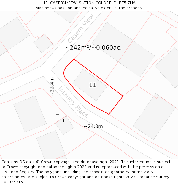 11, CASERN VIEW, SUTTON COLDFIELD, B75 7HA: Plot and title map