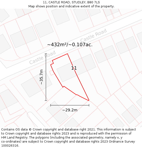 11, CASTLE ROAD, STUDLEY, B80 7LS: Plot and title map