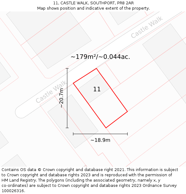 11, CASTLE WALK, SOUTHPORT, PR8 2AR: Plot and title map