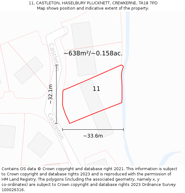 11, CASTLETON, HASELBURY PLUCKNETT, CREWKERNE, TA18 7PD: Plot and title map