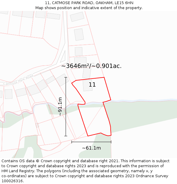 11, CATMOSE PARK ROAD, OAKHAM, LE15 6HN: Plot and title map