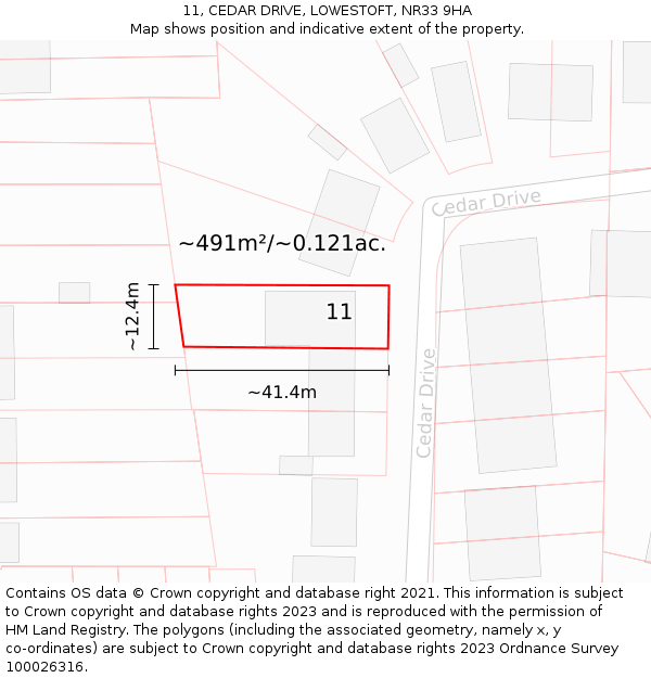 11, CEDAR DRIVE, LOWESTOFT, NR33 9HA: Plot and title map