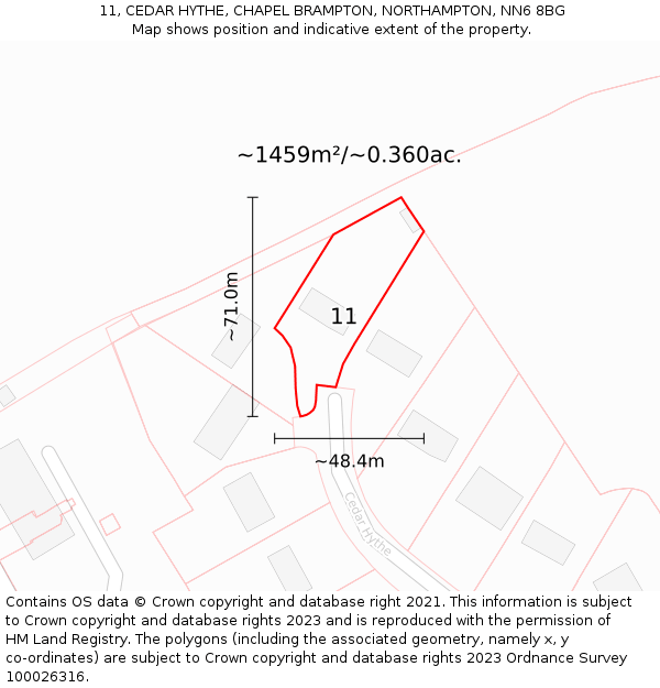 11, CEDAR HYTHE, CHAPEL BRAMPTON, NORTHAMPTON, NN6 8BG: Plot and title map