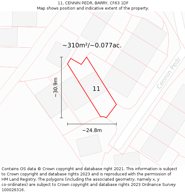 11, CENNIN PEDR, BARRY, CF63 1DF: Plot and title map