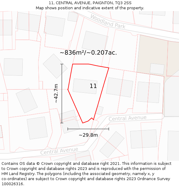 11, CENTRAL AVENUE, PAIGNTON, TQ3 2SS: Plot and title map