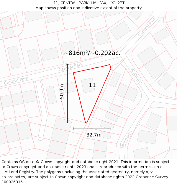 11, CENTRAL PARK, HALIFAX, HX1 2BT: Plot and title map