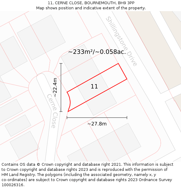 11, CERNE CLOSE, BOURNEMOUTH, BH9 3PP: Plot and title map