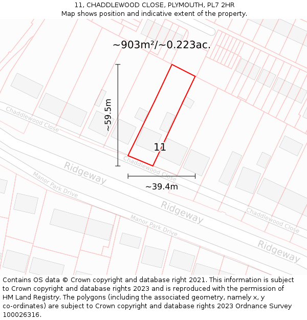 11, CHADDLEWOOD CLOSE, PLYMOUTH, PL7 2HR: Plot and title map