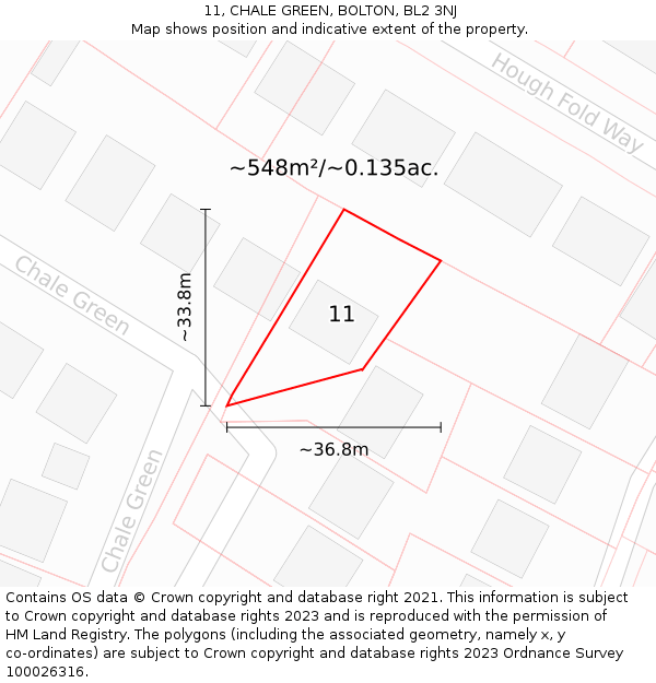 11, CHALE GREEN, BOLTON, BL2 3NJ: Plot and title map