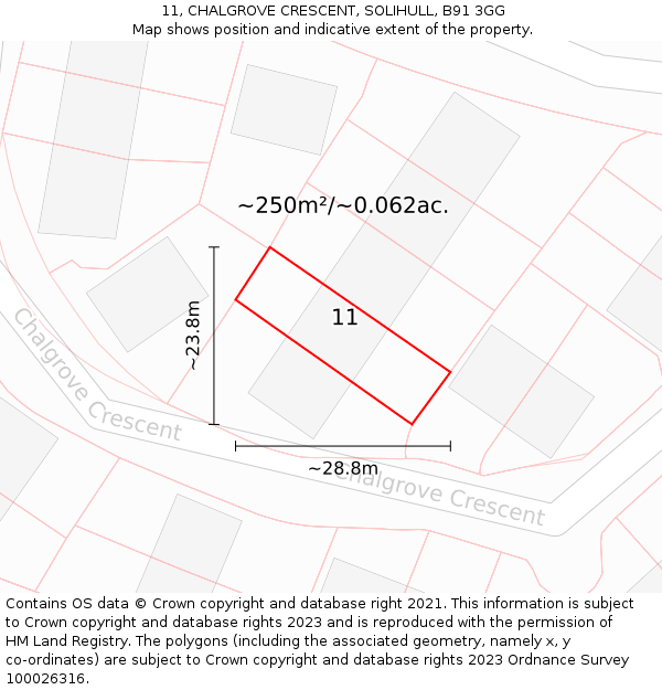 11, CHALGROVE CRESCENT, SOLIHULL, B91 3GG: Plot and title map