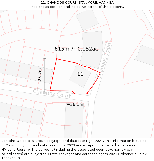 11, CHANDOS COURT, STANMORE, HA7 4GA: Plot and title map