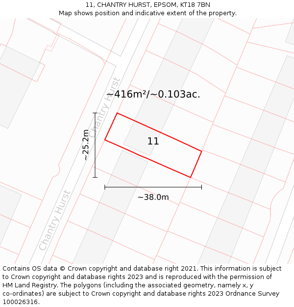 11, CHANTRY HURST, EPSOM, KT18 7BN: Plot and title map