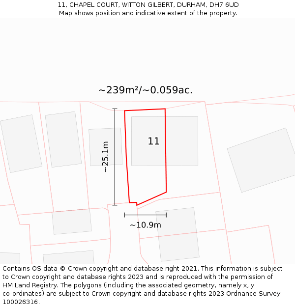 11, CHAPEL COURT, WITTON GILBERT, DURHAM, DH7 6UD: Plot and title map