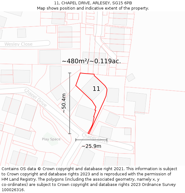 11, CHAPEL DRIVE, ARLESEY, SG15 6PB: Plot and title map