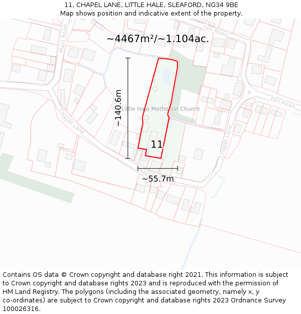 11, CHAPEL LANE, LITTLE HALE, SLEAFORD, NG34 9BE: Plot and title map