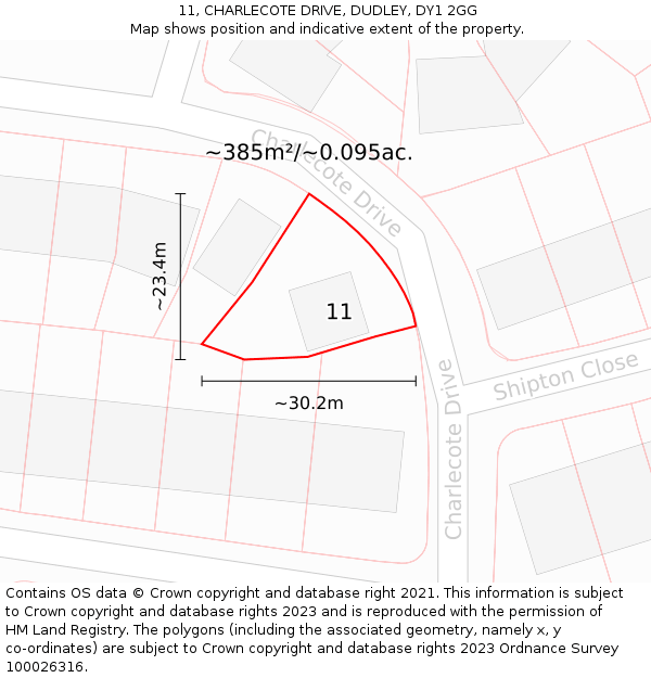 11, CHARLECOTE DRIVE, DUDLEY, DY1 2GG: Plot and title map