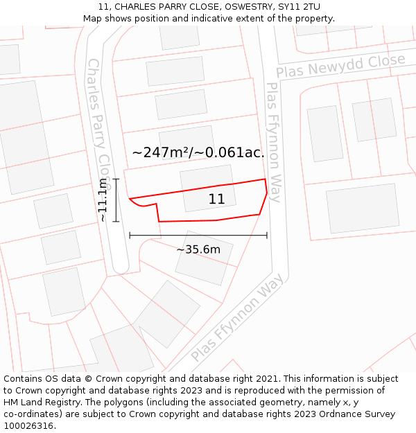 11, CHARLES PARRY CLOSE, OSWESTRY, SY11 2TU: Plot and title map