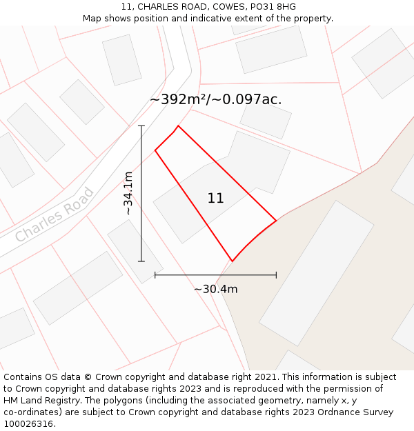 11, CHARLES ROAD, COWES, PO31 8HG: Plot and title map