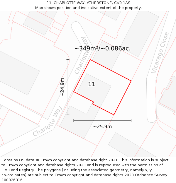 11, CHARLOTTE WAY, ATHERSTONE, CV9 1AS: Plot and title map