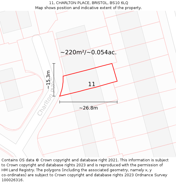 11, CHARLTON PLACE, BRISTOL, BS10 6LQ: Plot and title map
