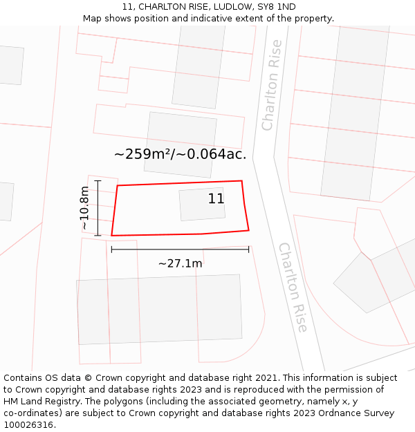 11, CHARLTON RISE, LUDLOW, SY8 1ND: Plot and title map