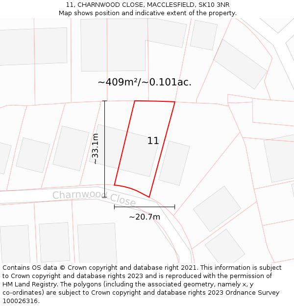 11, CHARNWOOD CLOSE, MACCLESFIELD, SK10 3NR: Plot and title map