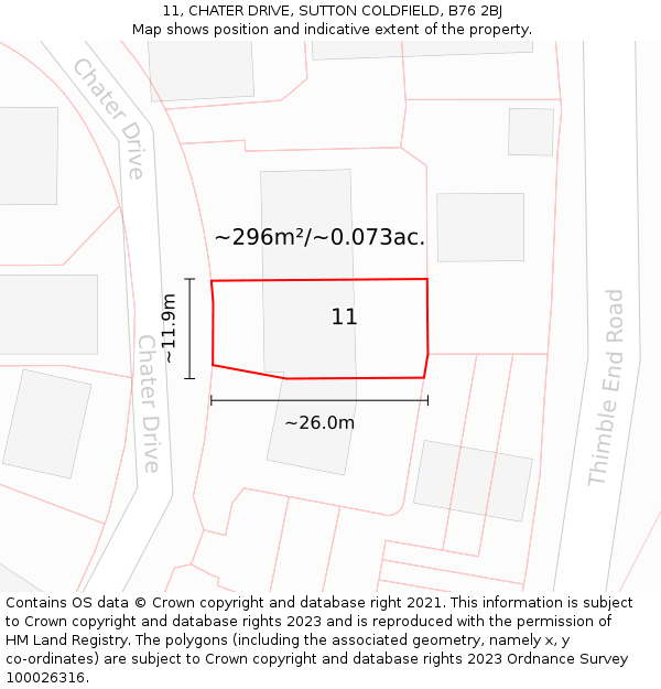 11, CHATER DRIVE, SUTTON COLDFIELD, B76 2BJ: Plot and title map