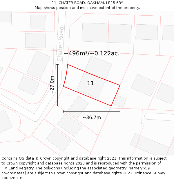 11, CHATER ROAD, OAKHAM, LE15 6RY: Plot and title map