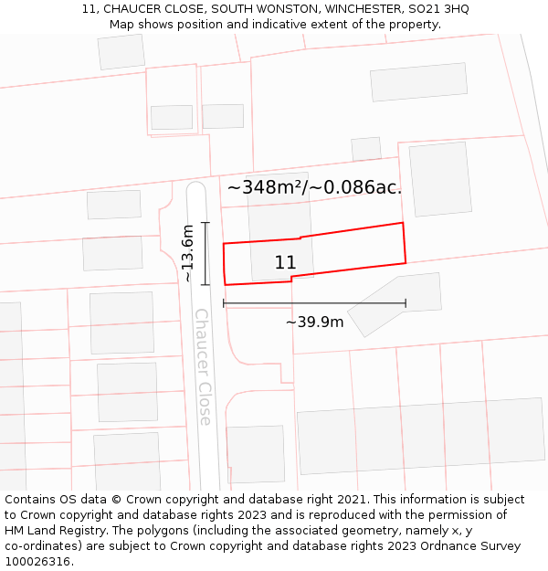 11, CHAUCER CLOSE, SOUTH WONSTON, WINCHESTER, SO21 3HQ: Plot and title map