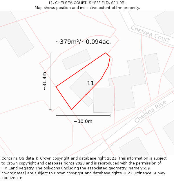 11, CHELSEA COURT, SHEFFIELD, S11 9BL: Plot and title map