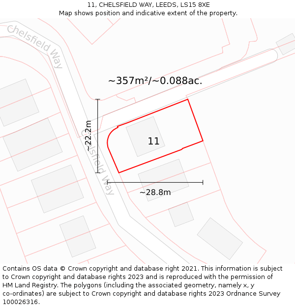 11, CHELSFIELD WAY, LEEDS, LS15 8XE: Plot and title map