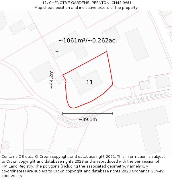 11, CHENOTRIE GARDENS, PRENTON, CH43 9WU: Plot and title map