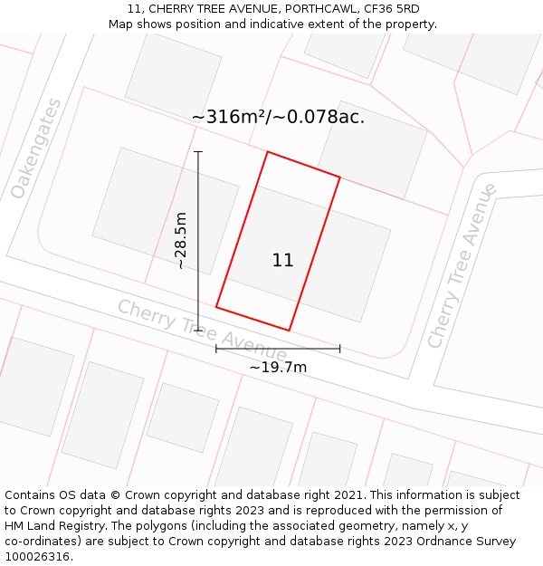 11, CHERRY TREE AVENUE, PORTHCAWL, CF36 5RD: Plot and title map