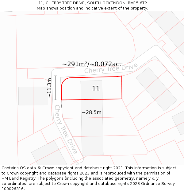 11, CHERRY TREE DRIVE, SOUTH OCKENDON, RM15 6TP: Plot and title map