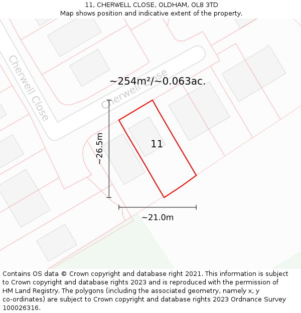 11, CHERWELL CLOSE, OLDHAM, OL8 3TD: Plot and title map