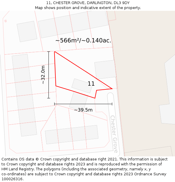 11, CHESTER GROVE, DARLINGTON, DL3 9DY: Plot and title map