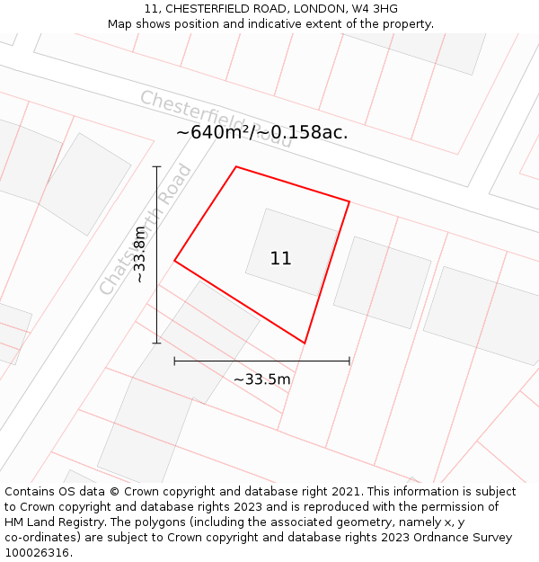11, CHESTERFIELD ROAD, LONDON, W4 3HG: Plot and title map