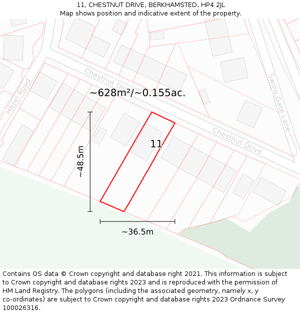 11, CHESTNUT DRIVE, BERKHAMSTED, HP4 2JL: Plot and title map
