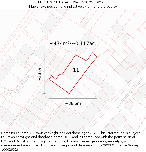 11, CHESTNUT PLACE, WATLINGTON, OX49 5RJ: Plot and title map