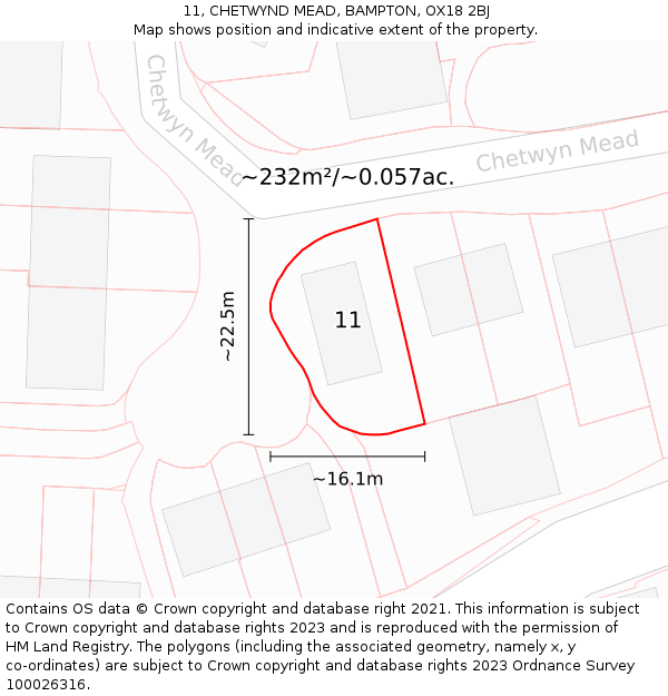 11, CHETWYND MEAD, BAMPTON, OX18 2BJ: Plot and title map
