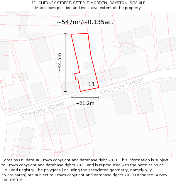 11, CHEYNEY STREET, STEEPLE MORDEN, ROYSTON, SG8 0LP: Plot and title map