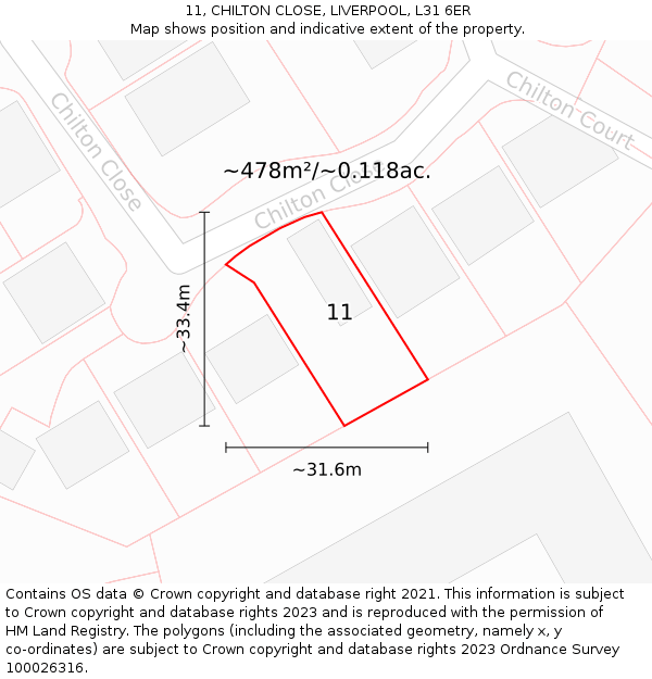 11, CHILTON CLOSE, LIVERPOOL, L31 6ER: Plot and title map