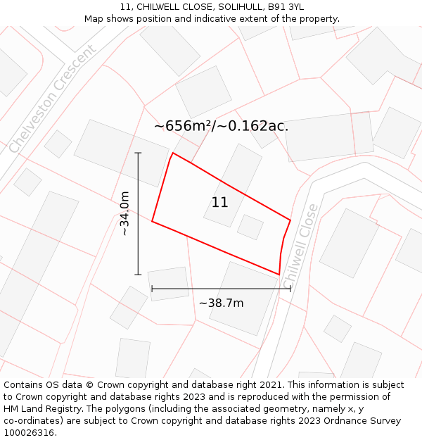 11, CHILWELL CLOSE, SOLIHULL, B91 3YL: Plot and title map