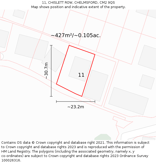 11, CHISLETT ROW, CHELMSFORD, CM2 9QS: Plot and title map