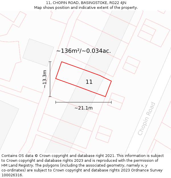 11, CHOPIN ROAD, BASINGSTOKE, RG22 4JN: Plot and title map