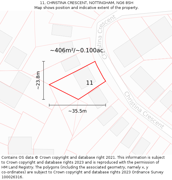 11, CHRISTINA CRESCENT, NOTTINGHAM, NG6 8SH: Plot and title map