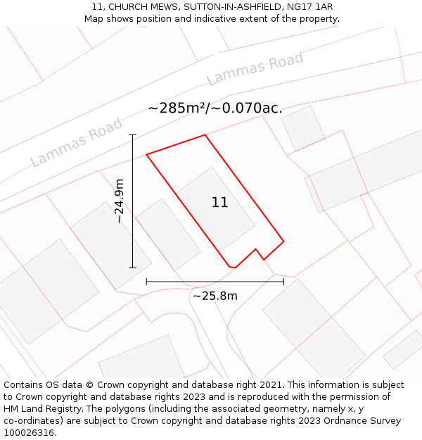 11, CHURCH MEWS, SUTTON-IN-ASHFIELD, NG17 1AR: Plot and title map