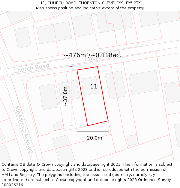 11, CHURCH ROAD, THORNTON-CLEVELEYS, FY5 2TX: Plot and title map