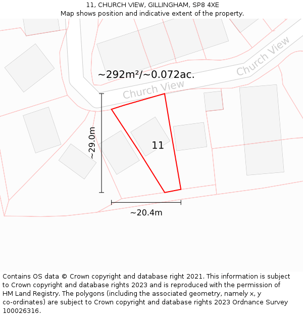 11, CHURCH VIEW, GILLINGHAM, SP8 4XE: Plot and title map